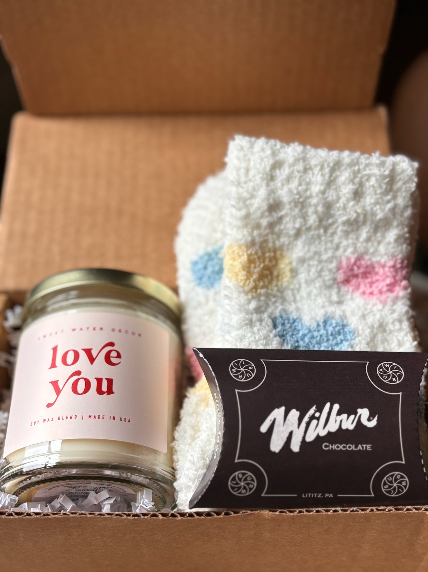 Sweet Love Mini Gift Box with Fuzzy Socks & Chocolate