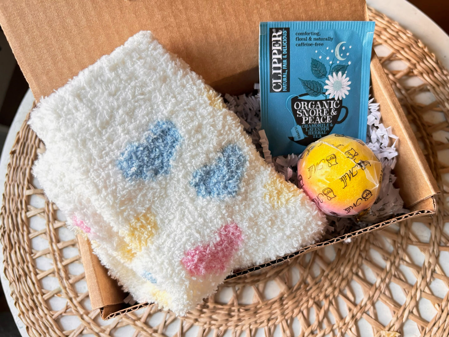 The Ultimate Cozy Gift Set - Fuzzy Socks, Bath Bomb, and Hot Tea