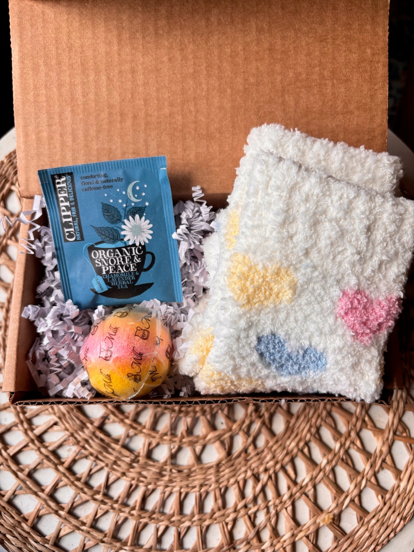 The Ultimate Cozy Gift Set - Fuzzy Socks, Bath Bomb, and Hot Tea